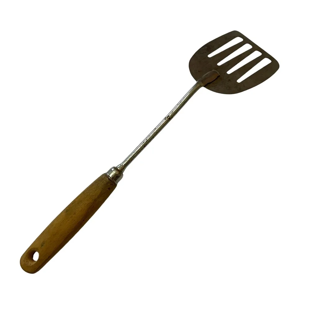 Vintage Ekco USA Slotted Spatula Wood Handle Stainless Steel Kitchen 14 Inch